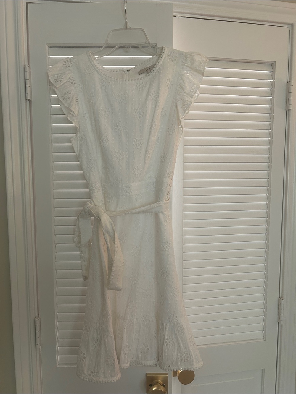 LOFT White Belted Eyelet Mini Dress